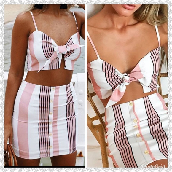 Sz S  pink stripe skirt set - Picture 2 of 6